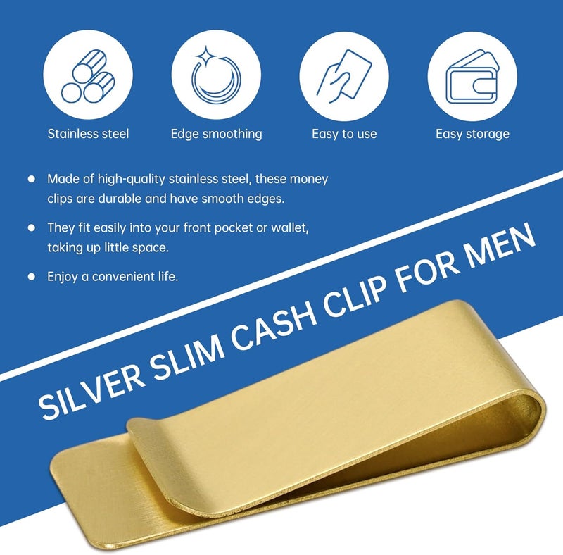 Philbinden 10Pcs Stainless Steel Money Clip Silver Slim Cash Clip for Men, Metal Money Clips Minimalist Pocket Cash Wallet - Image 3